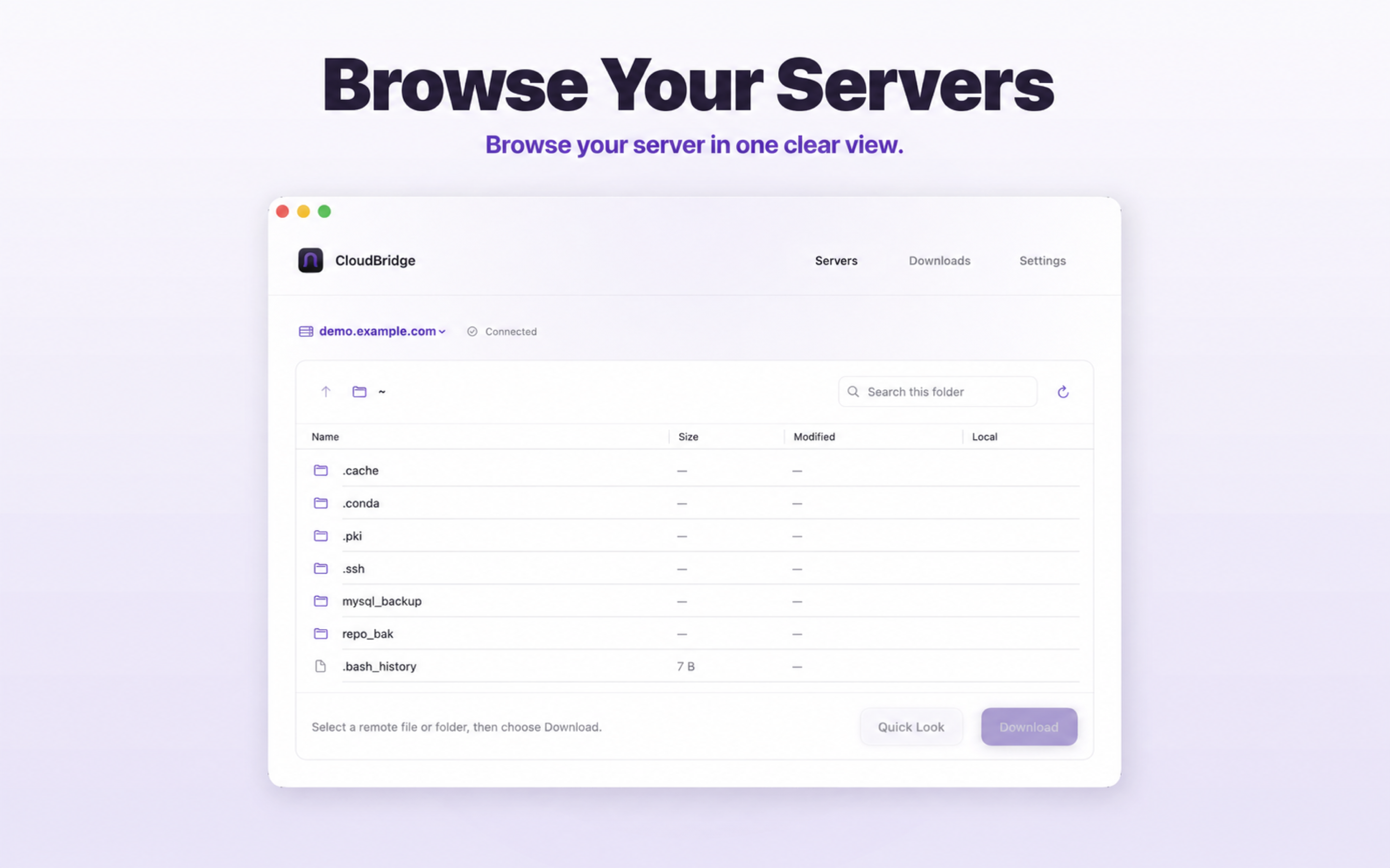 CloudBridge remote file browser on Mac