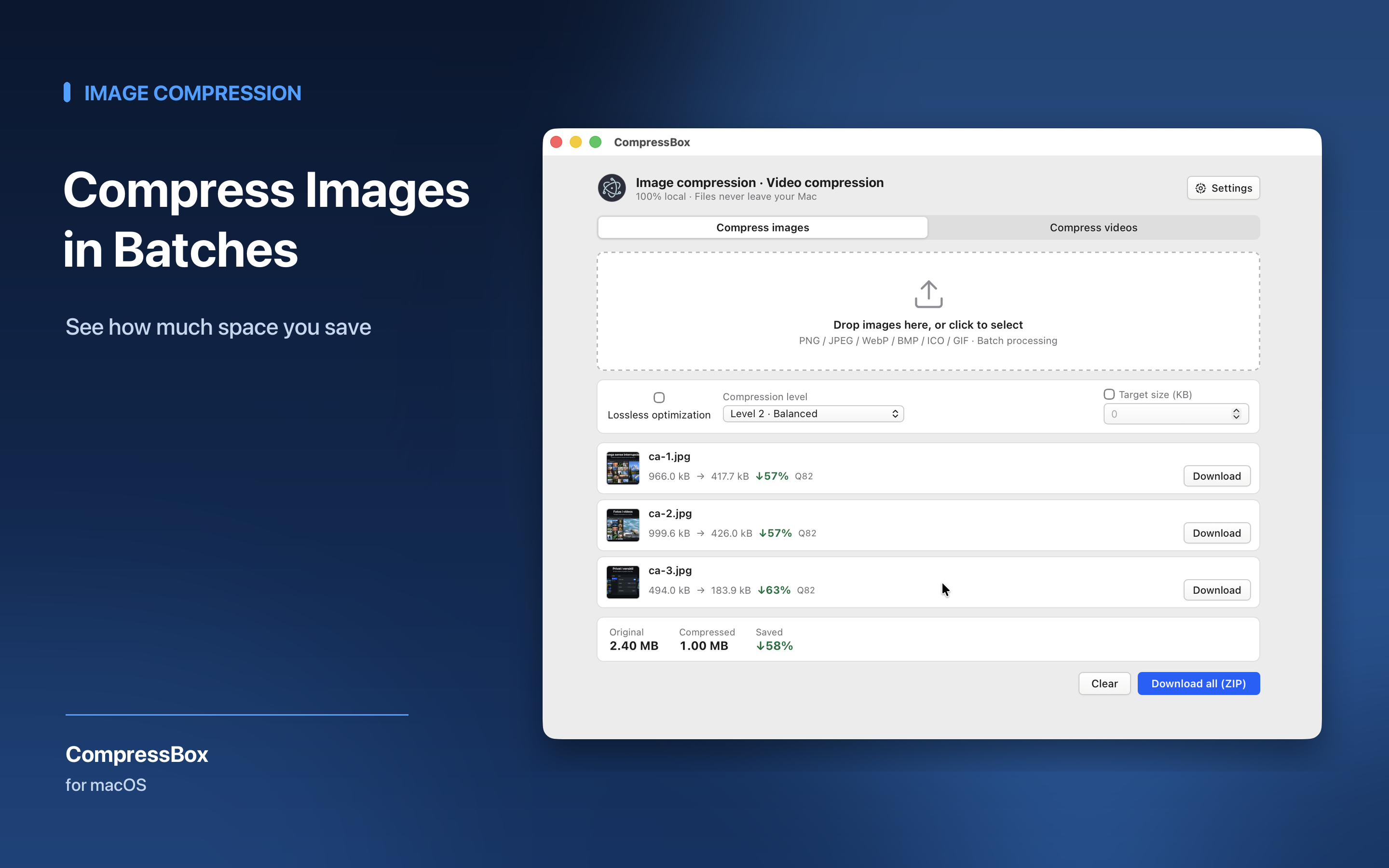 CompressBox image compression workflow on Mac